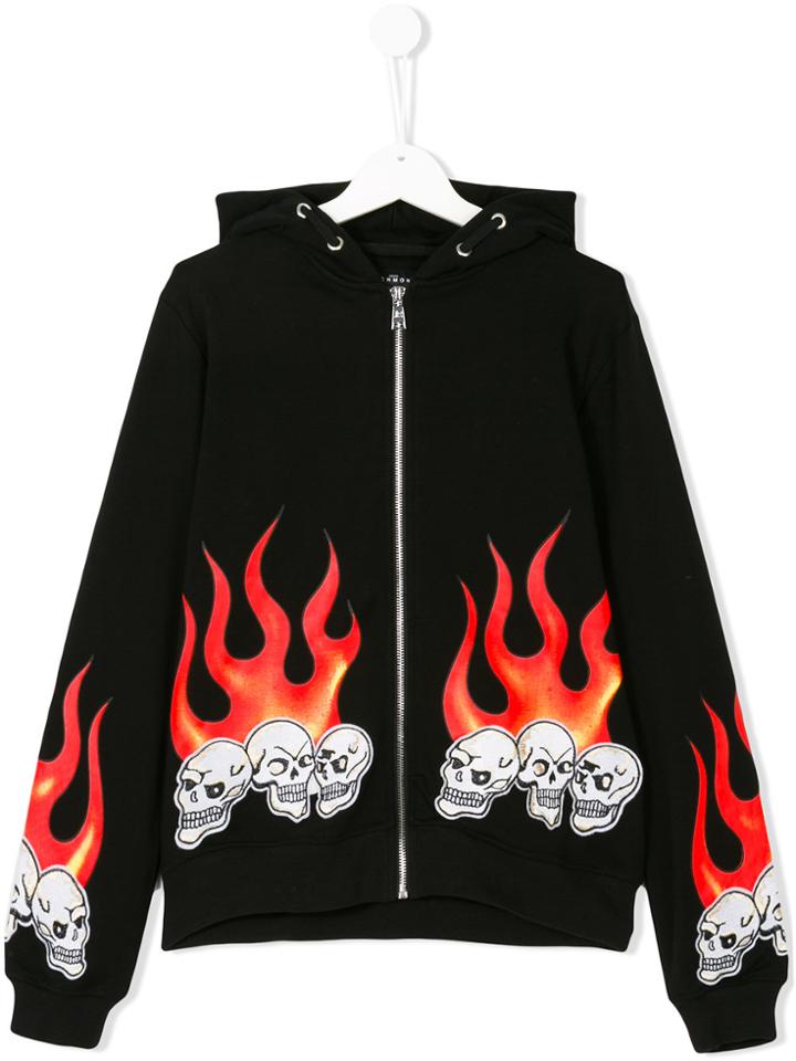 John Richmond Kids Skull Fire Patch Zip Hoodie - Black