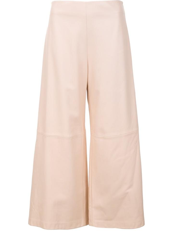 Adam Lippes - Cropped Wide-leg Trousers - Women - Lamb Skin - 0, Women's, Pink/purple, Lamb Skin