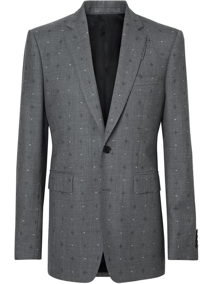 Burberry English Fit Fil Coupé Wool Cotton Tailored Jacket - Grey