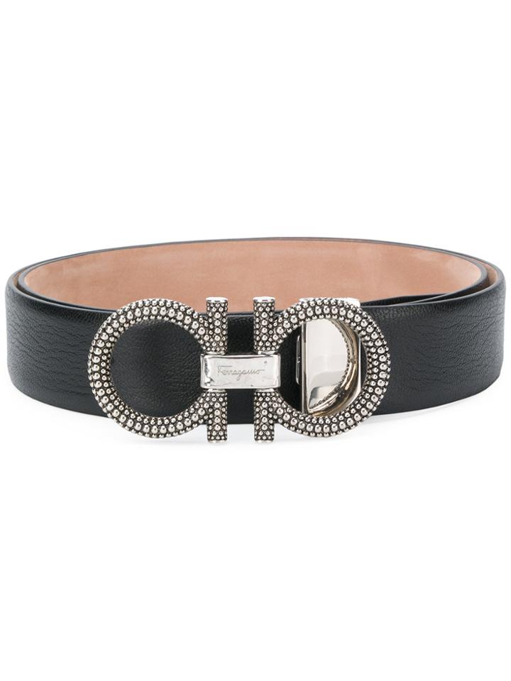 Salvatore Ferragamo Double Gancio Textured Buckle Belt - Black