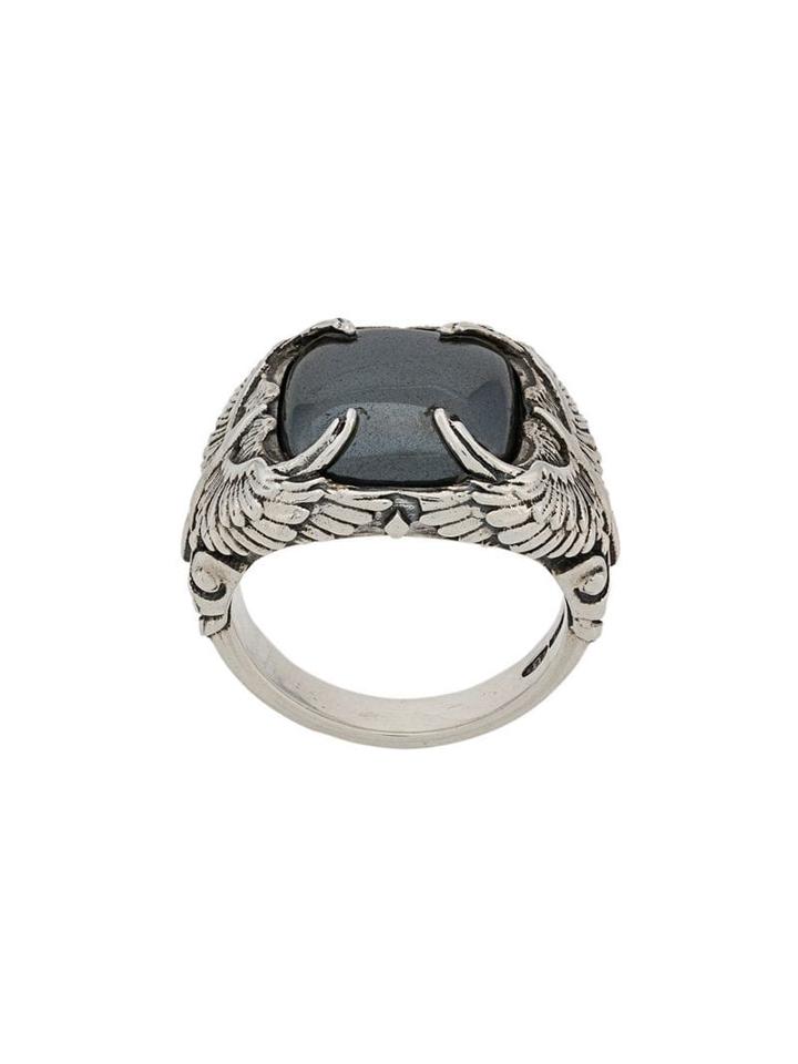 Nove25 Stone Wings Signet Ring - Silver