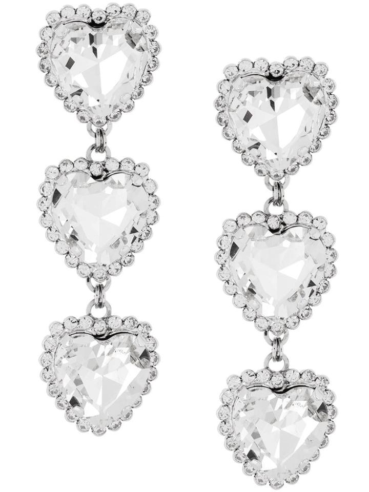 Alessandra Rich Crystal Triple Heart Earrings - Metallic