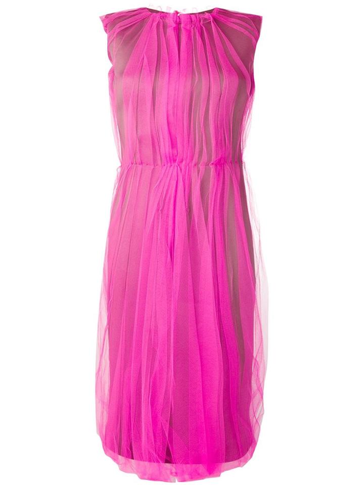 Prada Pleated Tulle Midi Dress - Pink & Purple
