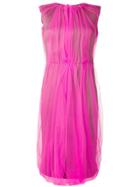 Prada Pleated Tulle Midi Dress - Pink & Purple