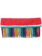 Sensi Studio Woven Clutch With Beaded Fringing - Red
