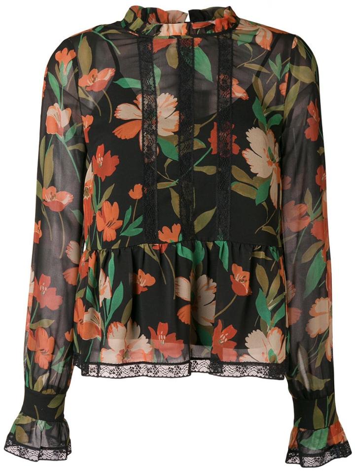 Twin-set Tulip Print Ruffled Blouse - Black