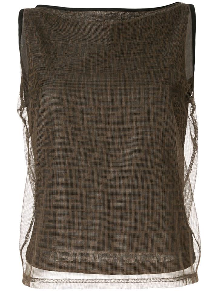 Fendi Pre-owned Mesh Zucca Pattern Sleeveless Top - Brown