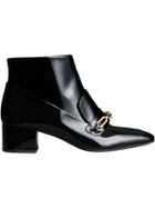Burberry Link Detail Patent Leather Ankle Boots - Black