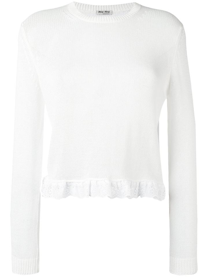 Miu Miu Lace Trim Jumper, Women's, Size: 42, White, Cotton