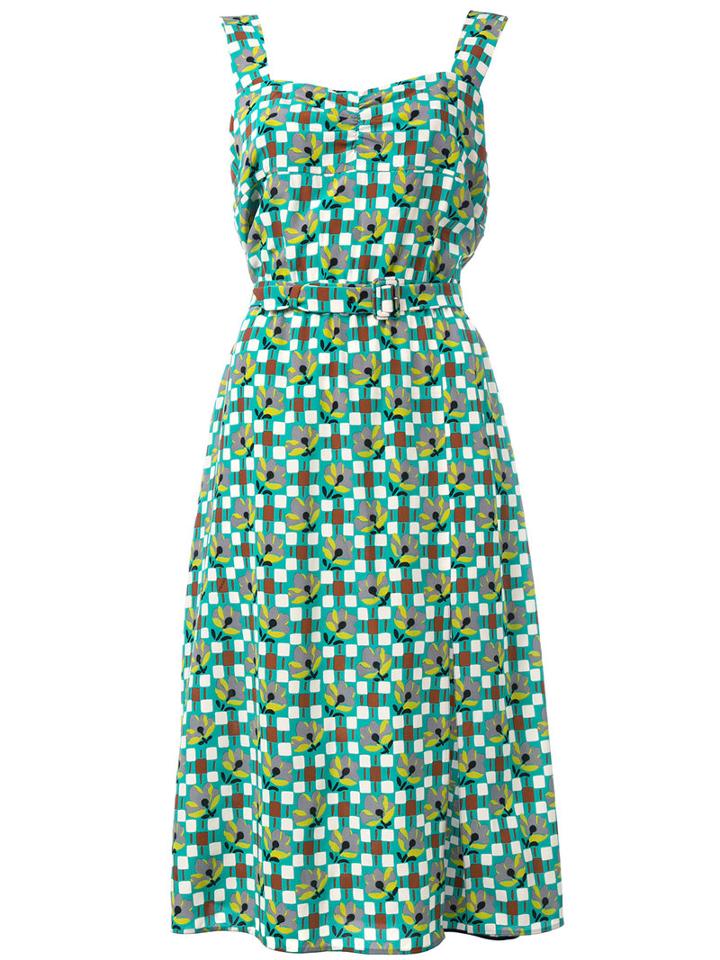 Prada Belted Pinafore Dress, Women's, Size: 40, Green, Silk