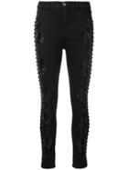 Amen Bead Embroidered Skinny Jeans - Black