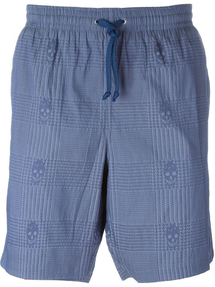 Alexander Mcqueen Houndstooth Skull Swim Shorts, Men's, Size: Small, Blue, Polyester/spandex/elastane