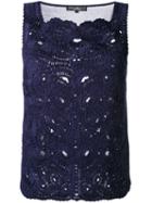 Salvatore Ferragamo - Lace Embroidery Top - Women - Cotton/viscose - S, Blue, Cotton/viscose
