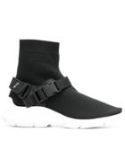 Prada Buckle Strap Sock High-top Sneakers - Black