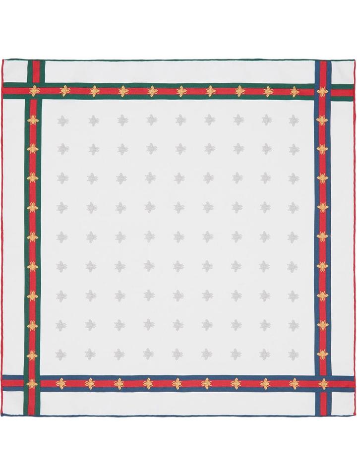 Gucci Bee Pattern Silk Pocket Square - White