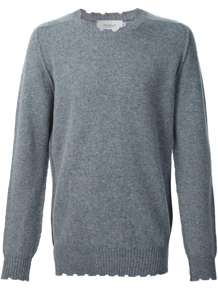 Pringle Of Scotland Distressed Jumper, Men's, Size: Xl, Grey, Lambs Wool