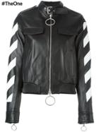 Off-white Striped Sleeves Leather Jacket - Black
