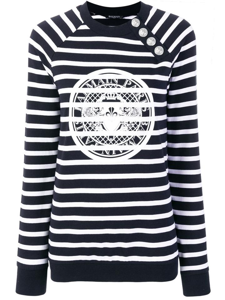 Balmain Button-embellished Striped Jumper - Blue