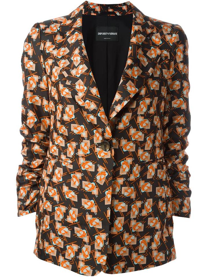 Emporio Armani Printed Blazer, Women's, Size: 44, Black, Silk/acetate/polyester
