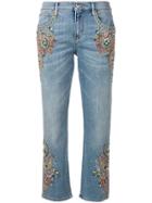 Roberto Cavalli Crystal Embroidered Cropped Jeans - Blue