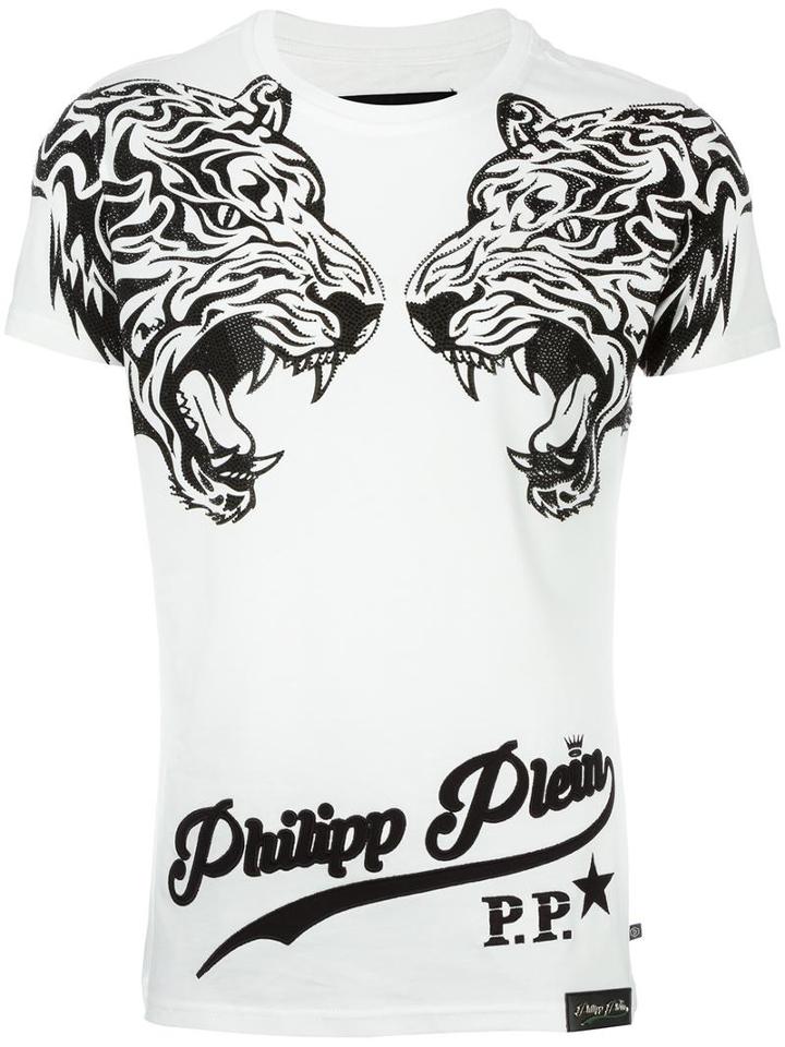 Philipp Plein 'double Tiger' T-shirt, Men's, Size: Small, White, Cotton