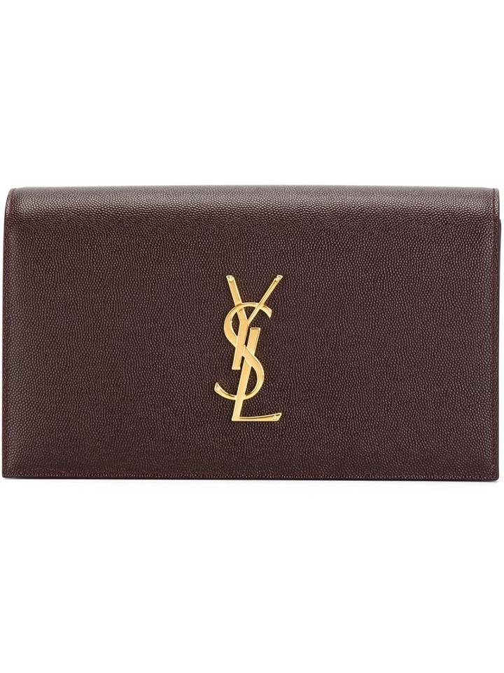 Saint Laurent Classic Monogram Clutch, Women's, Red, Calf Leather