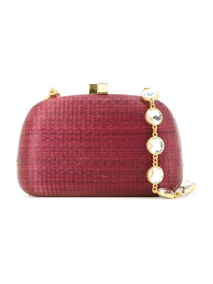 Serpui Straw Clutch Bag, Women's, Red, Linen/flax