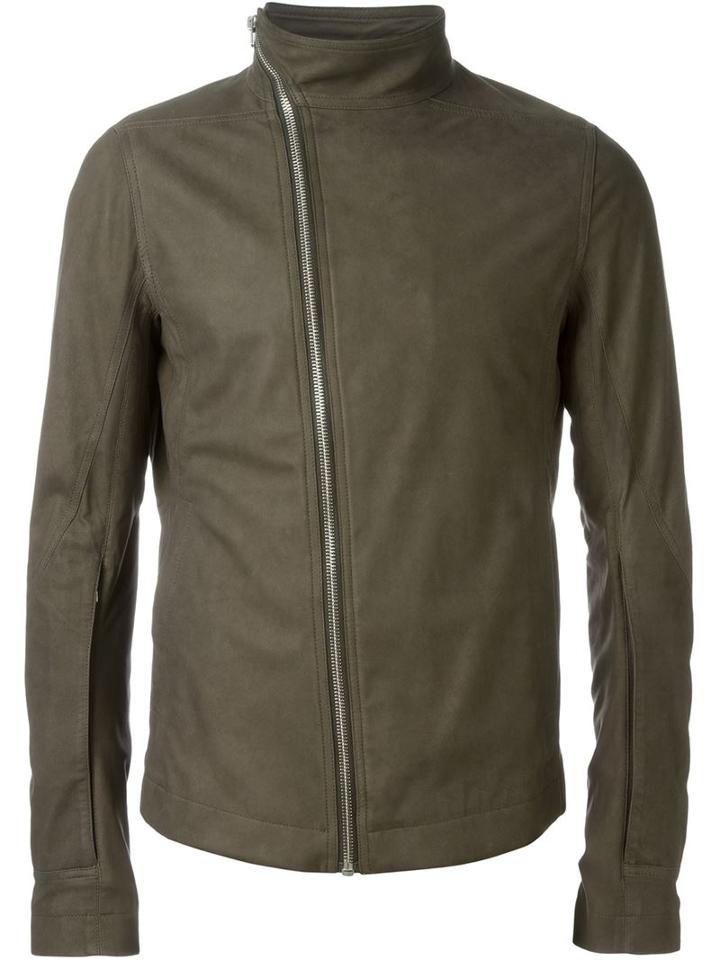 Rick Owens Diagonal Zip Up Jacket, Men's, Size: 48, Grey, Cotton/viscose/cupro/lamb Skin