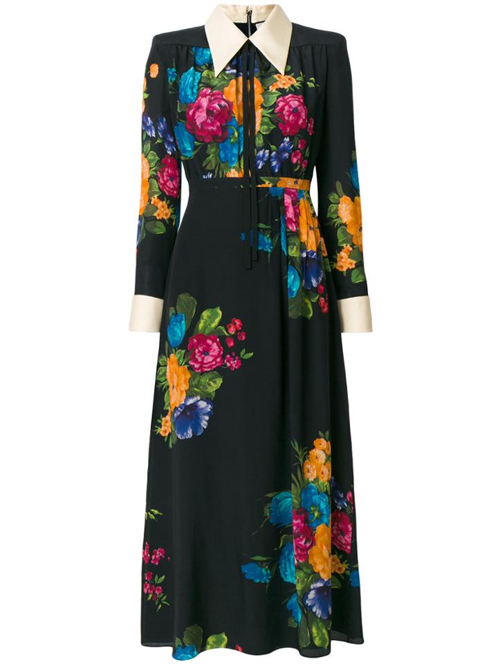 Gucci Floral Print Shirt Dress - Black
