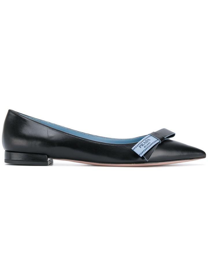 Prada Pointed Bow Ballerina Flats - Black