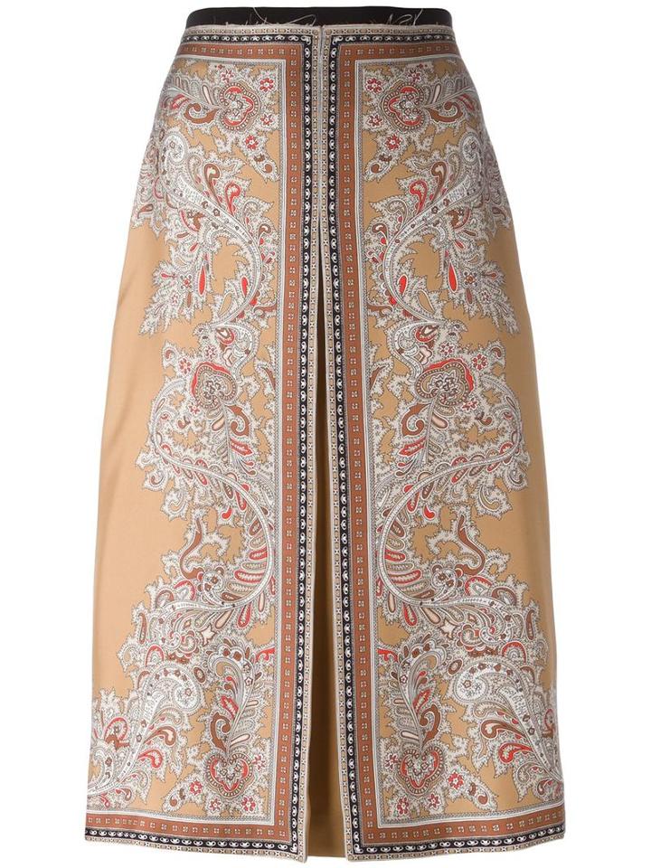 Alexander Mcqueen Paisley Box Pleat Skirt, Size: 38, Nude/neutrals, Silk