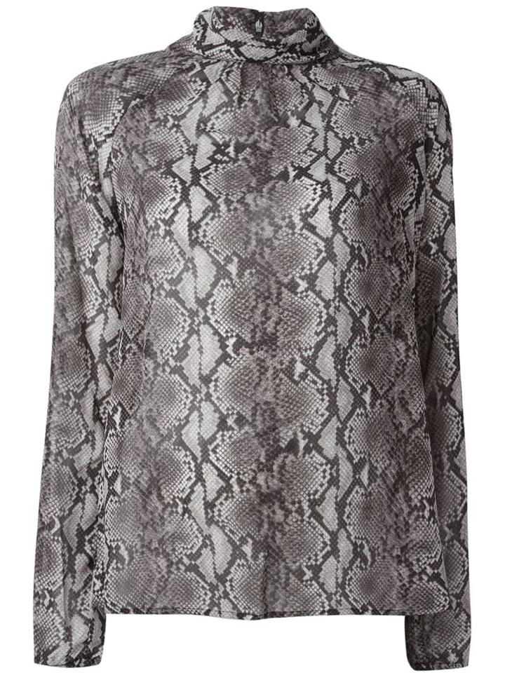Michael Michael Kors Python Print Mock Neck Blouse, Women's, Size: Medium, Grey, Polyester