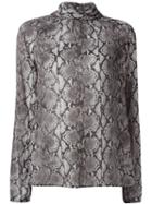 Michael Michael Kors Python Print Mock Neck Blouse, Women's, Size: Medium, Grey, Polyester