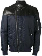 Diesel Zip Up Biker Jackets, Men's, Size: 50, Blue, Calf Leather/polyamide/viscose