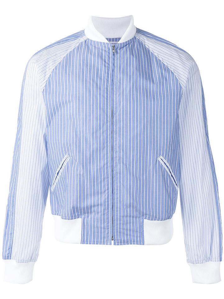 Comme Des Garçons Shirt Boys Striped Bomber Jacket, Men's, Size: Xl, Blue, Cotton/polyester