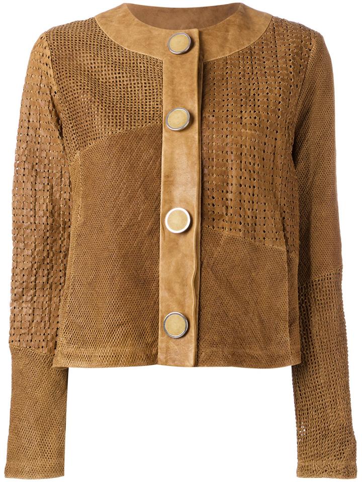 Drome Perforated Trim Jacket, Women's, Size: Medium, Brown, Lamb Skin/acetate/cupro