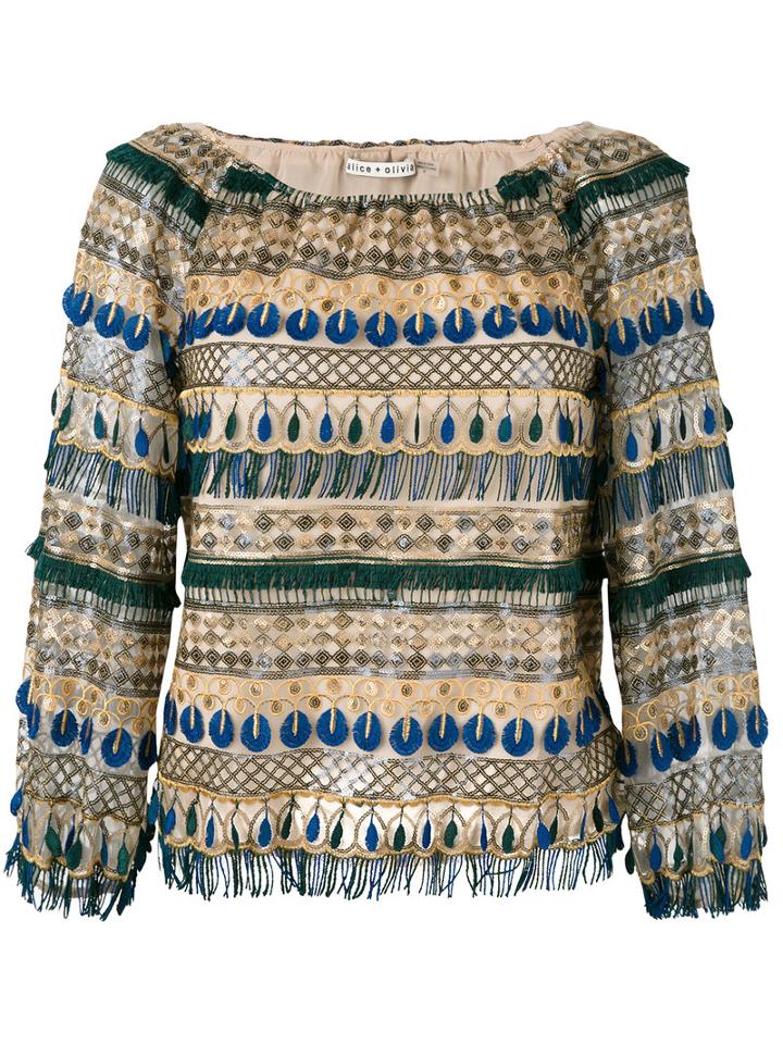 Alice+olivia - Embellished Blouse - Women - Nylon/polyester/spandex/elastane - M, Nude/neutrals, Nylon/polyester/spandex/elastane