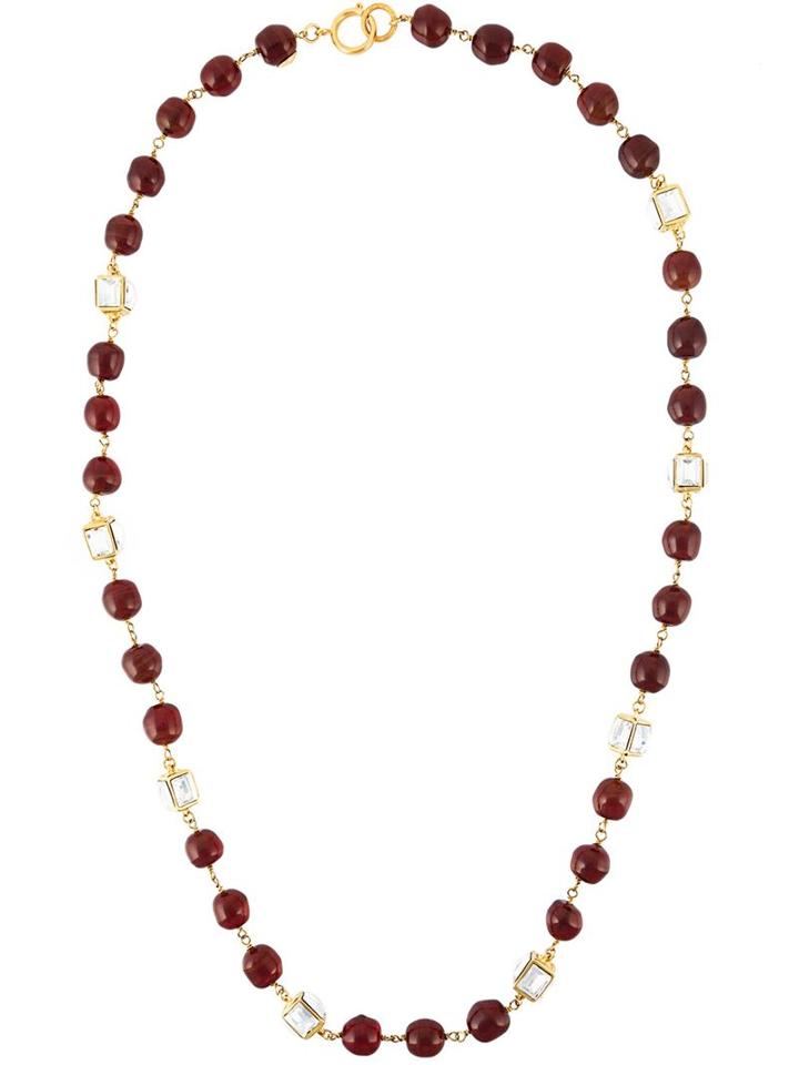 Chanel Vintage Long Bead Necklace, Women's, Red