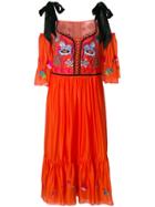 Temperley London Cold Shoulder Embroidered Dress - Yellow & Orange