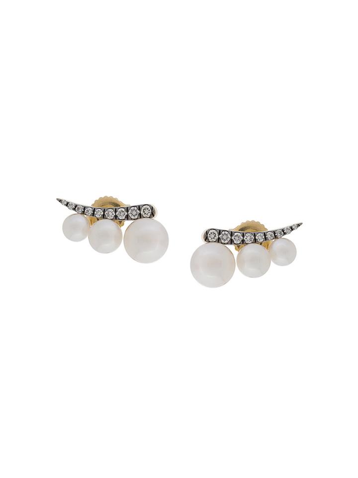 Jemma Wynne 18kt Gold, Diamond And Pearl Pave Stud Earrings - White