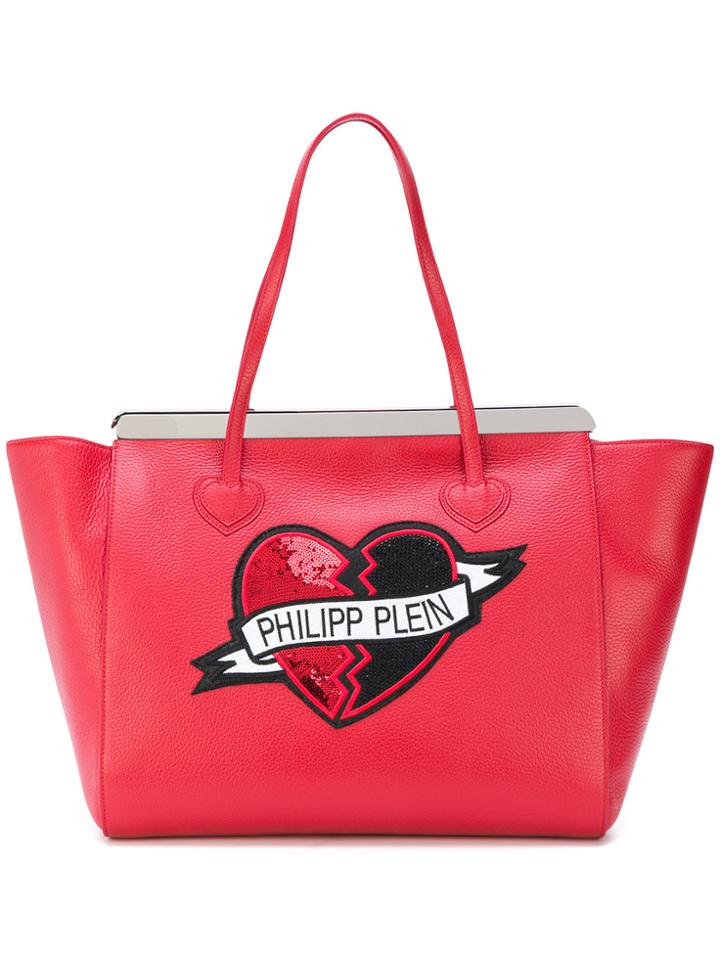 Philipp Plein Heart Motif Tote - Red