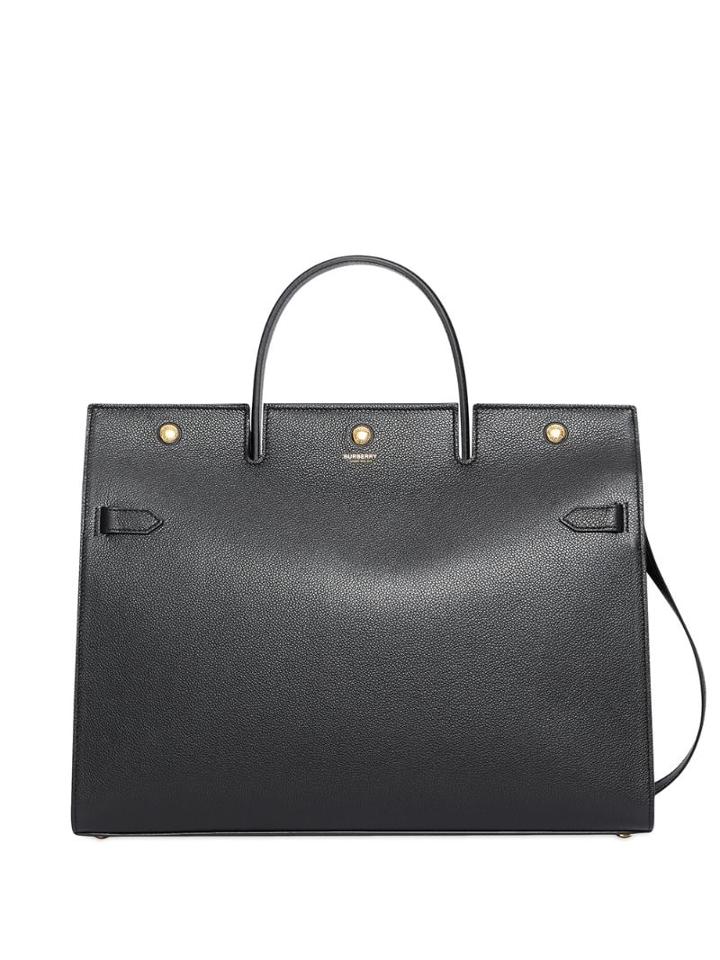 Burberry Large Leather Title Bag - Black