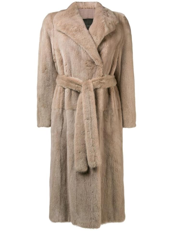 Blancha Tie Waist Fur Jacket - Neutrals