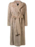 Blancha Tie Waist Fur Jacket - Neutrals
