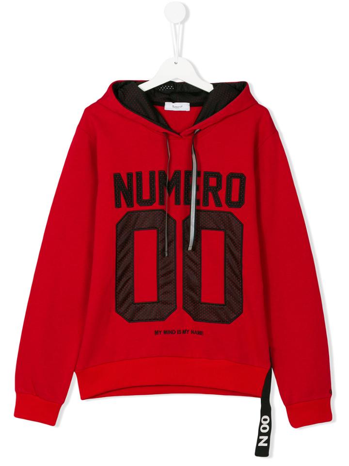 Numero00 Kids Slogan Front Hoodie - Red