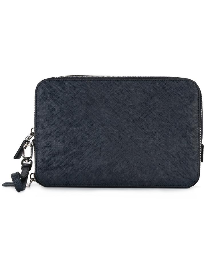 Prada Zip Around Clutch, Men's, Blue, Calf Leather