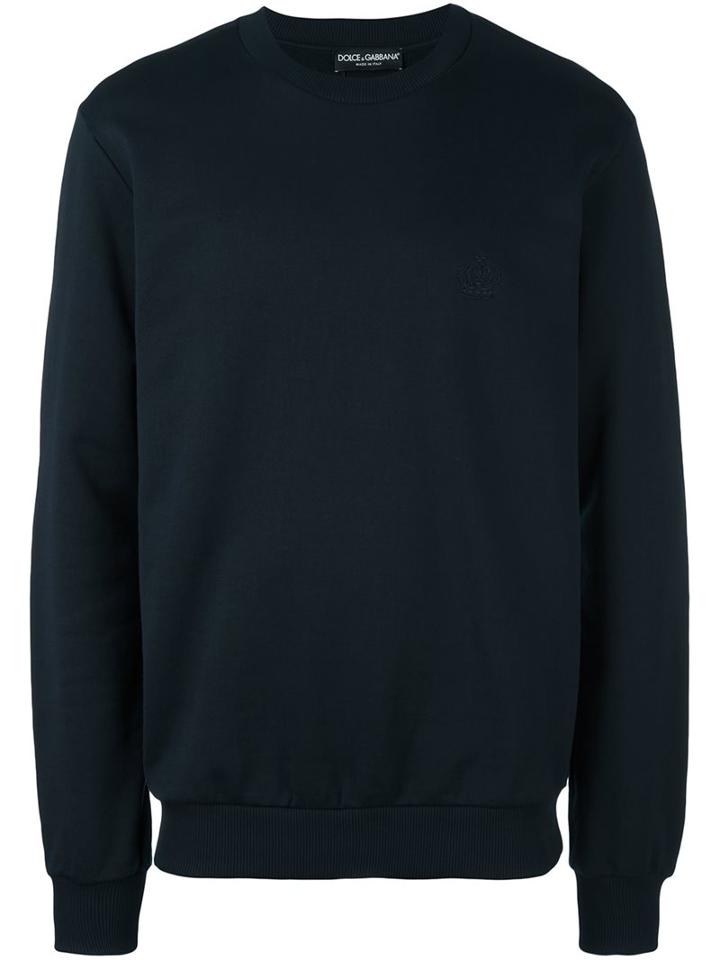 Dolce & Gabbana Embroidered Crown Sweatshirt, Men's, Size: 48, Blue, Cotton