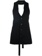 A Tentative Atelier Rear Tie Fastening Buttoned Top, Women's, Black, Silk/cotton/acrylic/wool