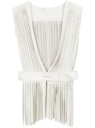 Nk Leather Fringed Gilet - White