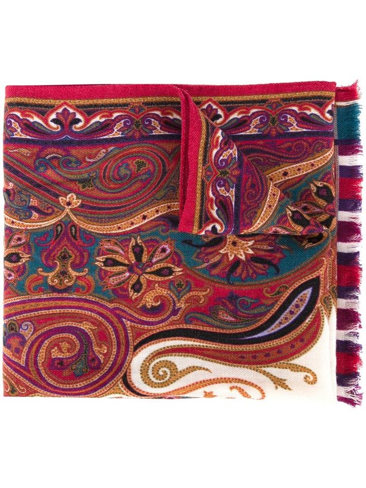 Etro Printed Scarf, Men's, Red, Silk/wool